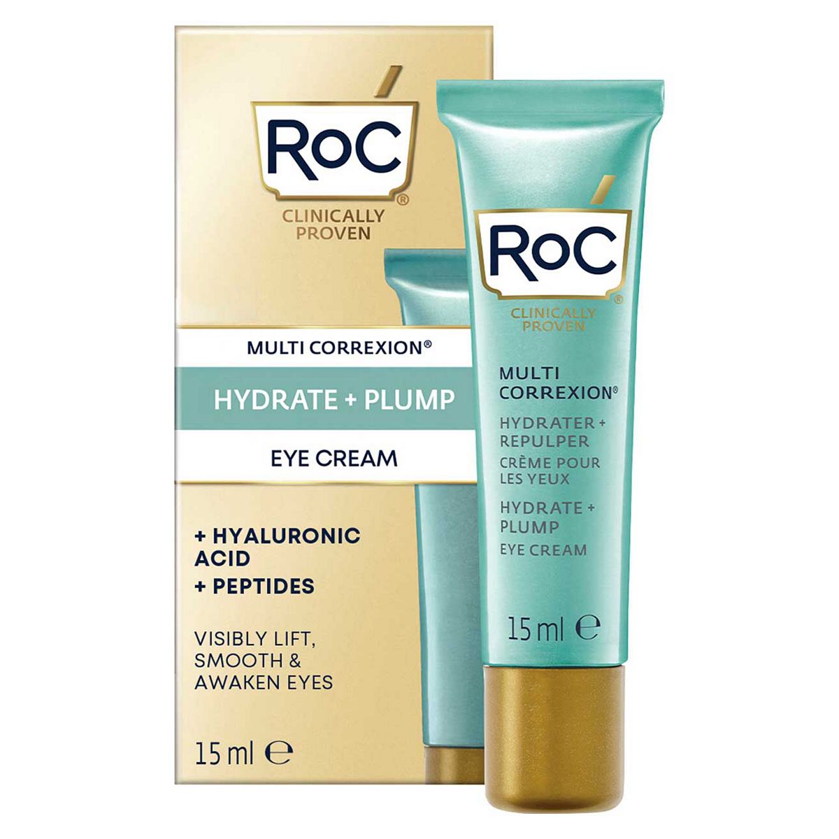 ROC Multi Correxion Hydrate + Plump Eye Cream With Caffeine And Hyaluronic Acid For Dark Circles Puffy Eyes 15ml