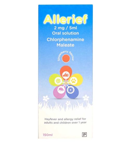Allerief 2mg/ 5ml Oral Solution Chlorphenamine Maleate Strawberry Flavour 150ml
