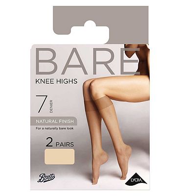 Boots 7 Denier Bare Knee Highs 2 pair pack Natural One Size