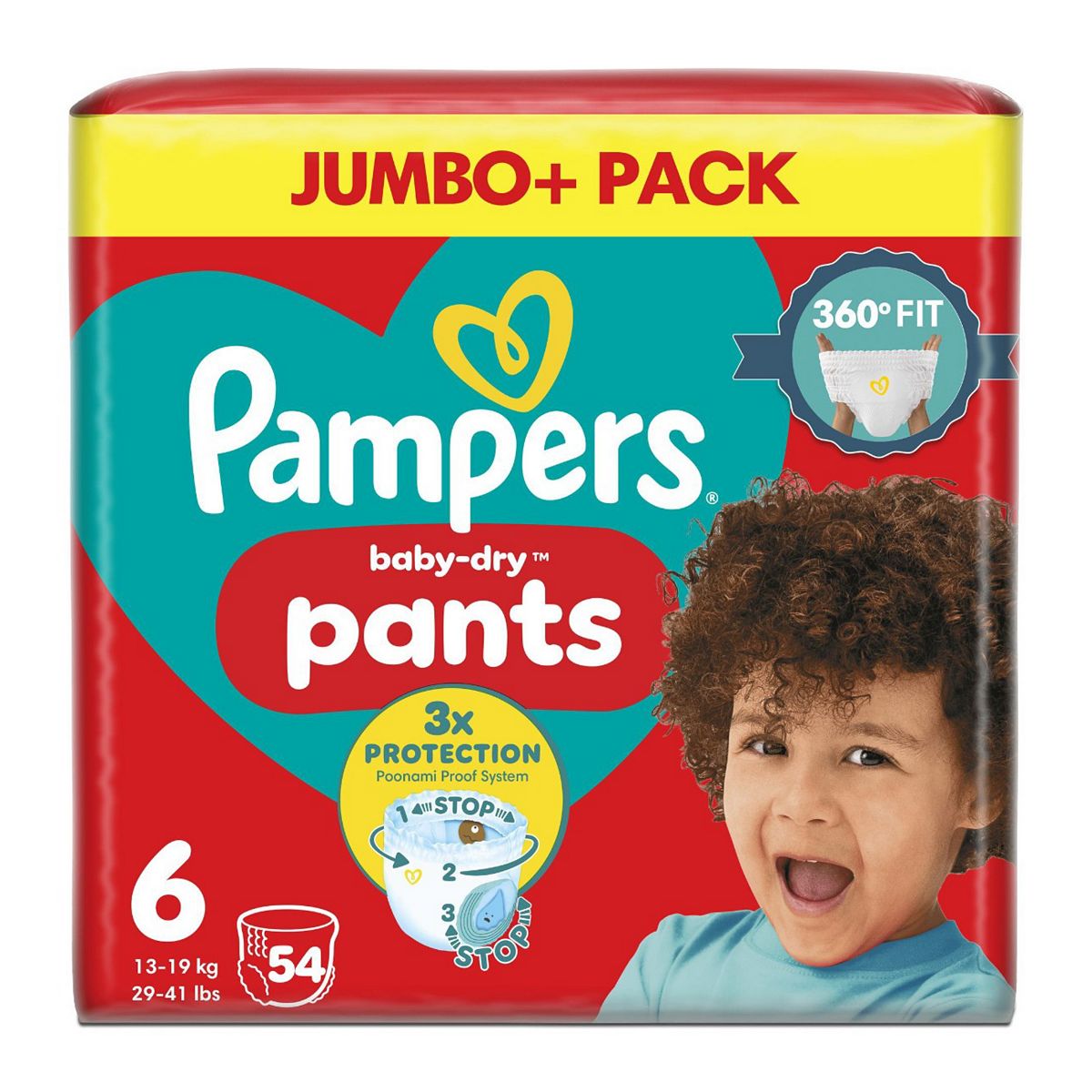 Pampers Baby-Dry Nappy Pants Size 6, 54 Nappies, 14Kg - 19Kg, Jumbo+ Pack
