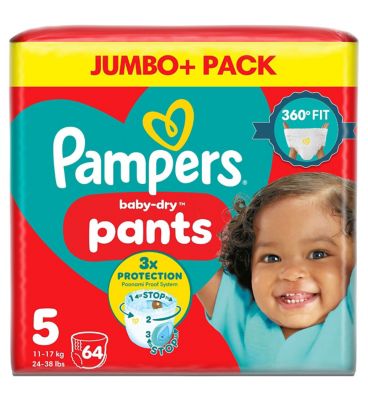 Pampers Baby-Dry Nappy Pants Size 5, 64 Nappies, 12kg 17kg