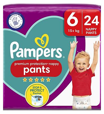 Pampers Premium Protection Nappy Pants Size 6, 24 Nappies, 15kg+, Essential Pack