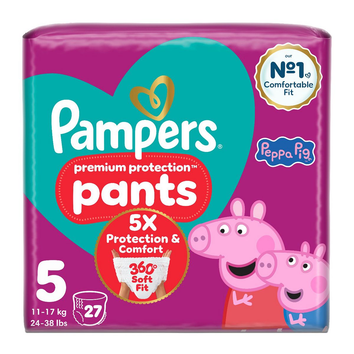 Pampers Premium Protection Nappy Pants Size 5 27 Nappies 11Kg-17Kg Essential Pack