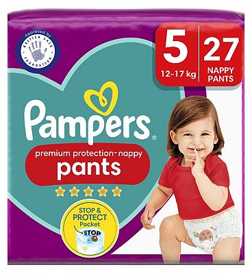 Pampers Premium Protection Nappy Pants Size 5, 27 Nappies, Essential Pack
