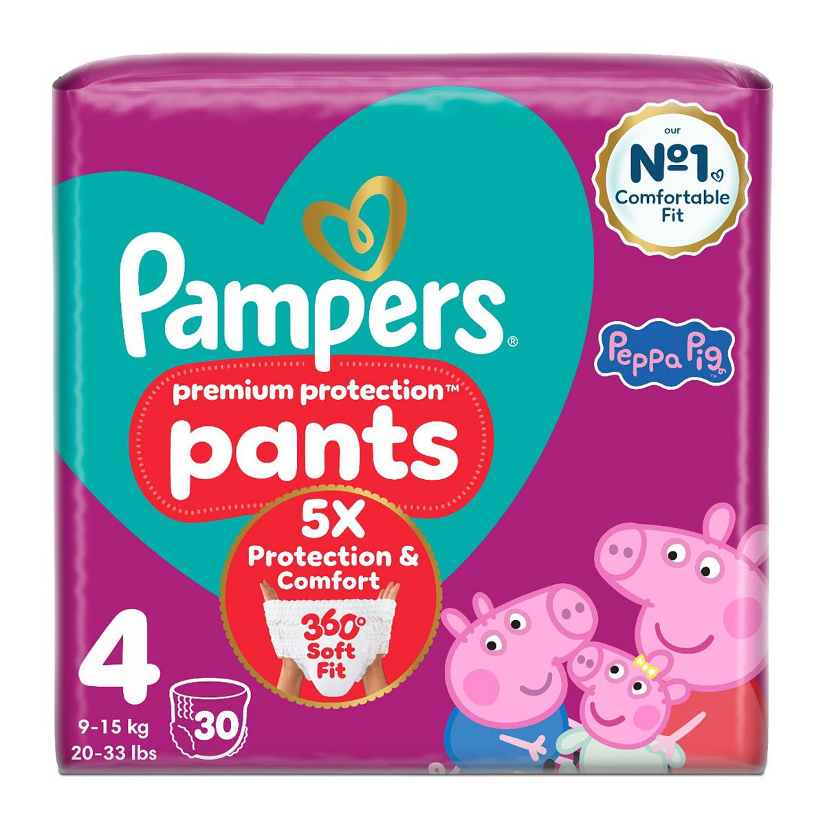 Pampers Premium Protection Nappy Pants Size 4 30 Nappies 9Kg-15Kg Essential Pack