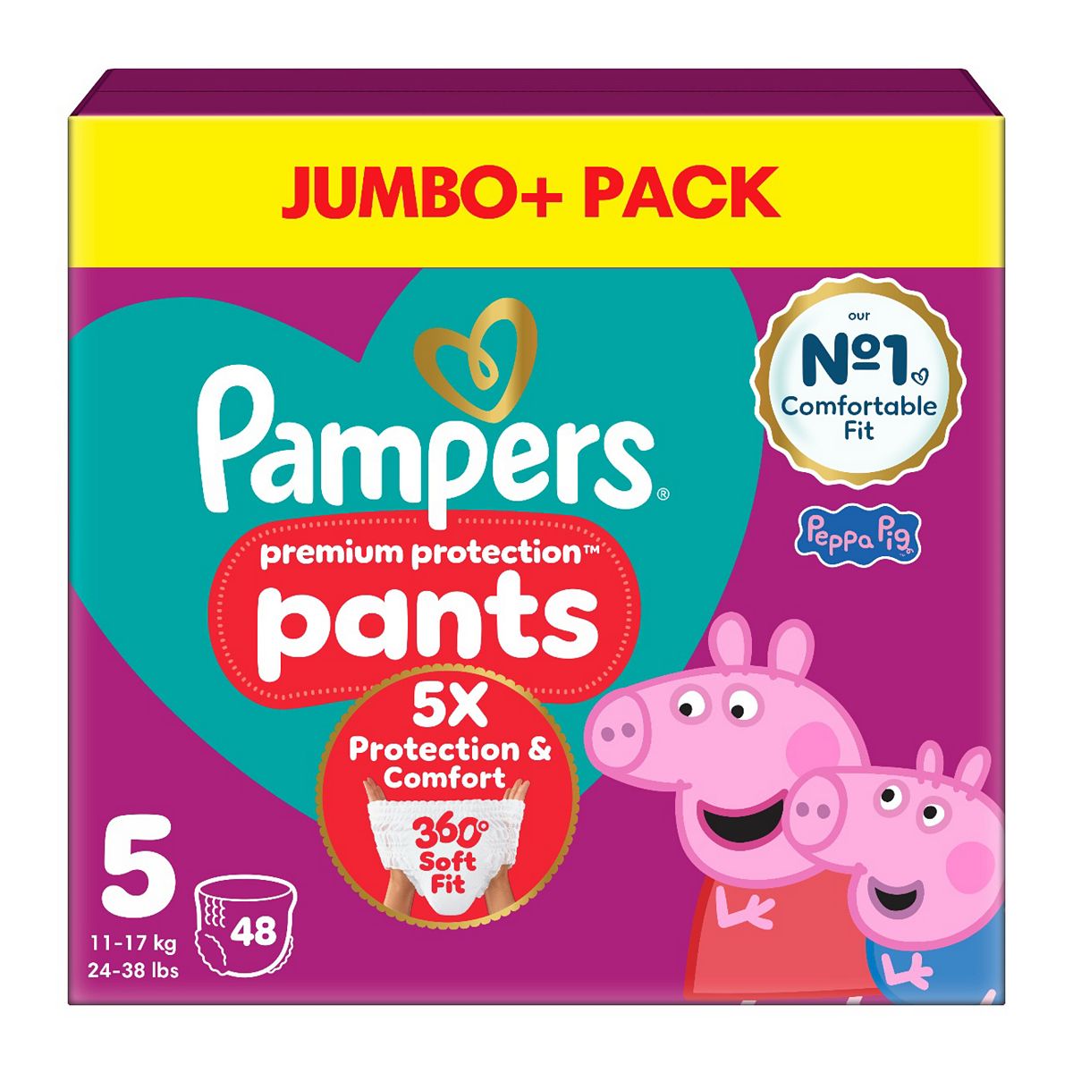 Pampers Premium Protection Nappy Pants Size 5 48 Nappies 11Kg-17Kg Jumbo Plus Pack