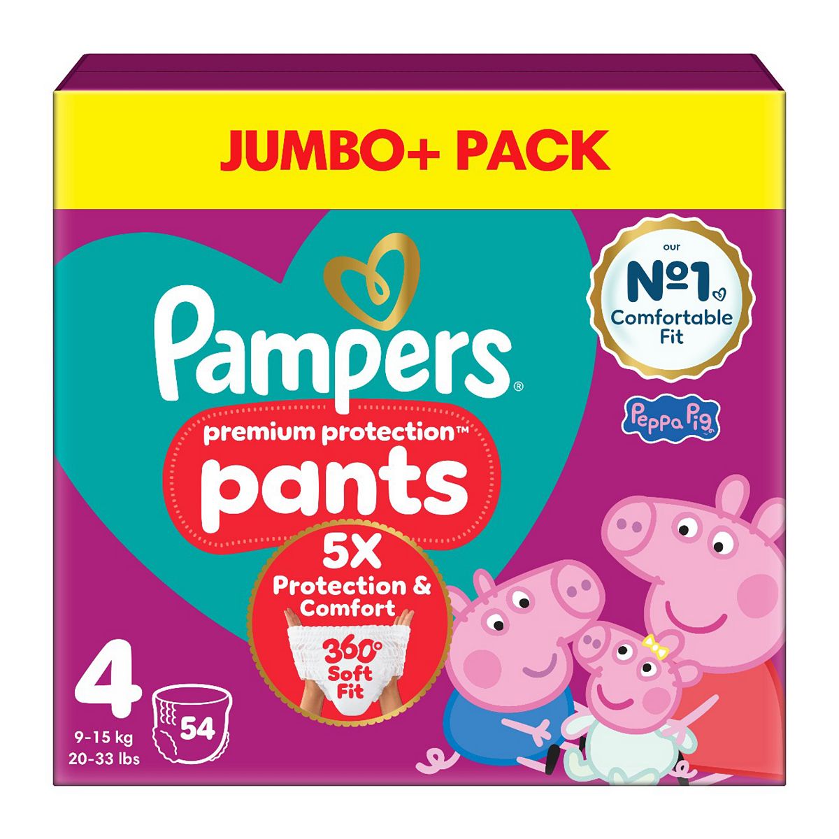 Pampers Premium Protection Nappy Pants Size 4 54 Nappies 9Kg-15Kg Jumbo Plus Pack