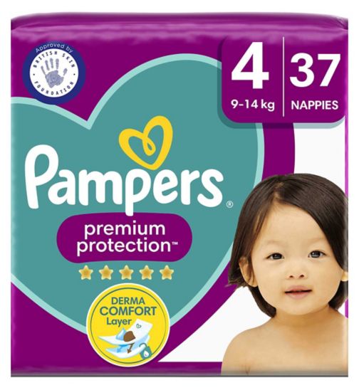 Pampers Premium Protection Size 4, 37 Nappies, 9kg - 14kg, Essential Pack