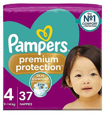 Pampers Premium Protection Size 4, 37 Nappies, 9kg - 14kg, Essential Pack