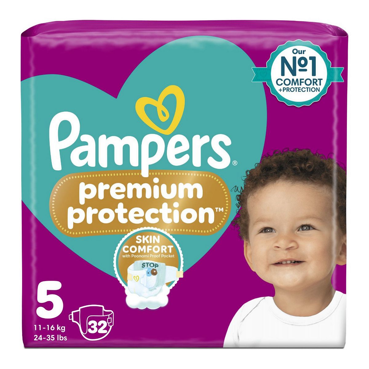 Pampers Premium Protection Size 5, 32 Nappies, 11Kg - 16Kg, Essential Pack