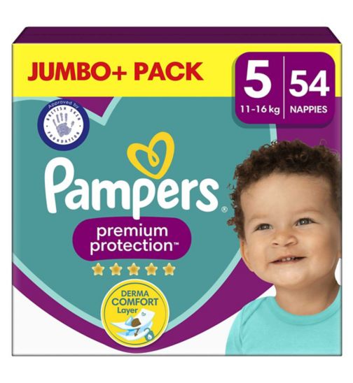 Pampers Premium Protection Size 5, 54 Nappies, 11kg - 16kg, Jumbo+ Pack