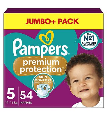 Pampers Premium Protection Size 5, 54 Nappies, 11kg - 16kg, Jumbo+ Pack