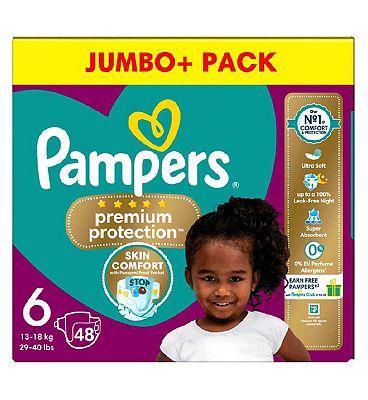 Pampers Premium Protection Size 6, 48 Nappies, 13kg+, Jumbo+ Pack