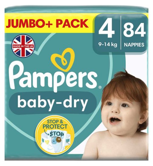 Pampers Baby-Dry Size 4, 84 Nappies, 9kg - 14kg, Jumbo+ Pack