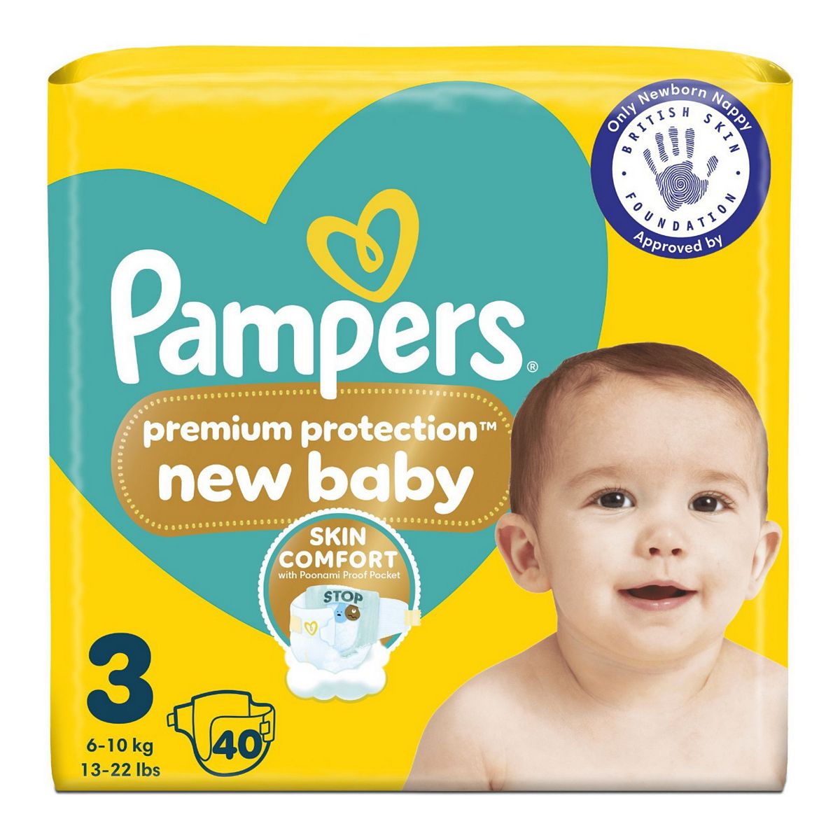 Pampers Premium Protection New Baby Size 3, 40 Nappies, 6Kg - 10Kg, Essential Pack