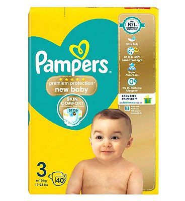 Pampers Premium Protection New Baby Size 3, 40 Nappies, 6kg - 10kg