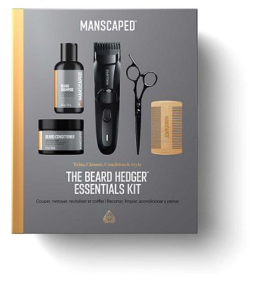 MANSCAPED The Beard Hedger Essentials Kit, Cordless Beard Trimmer, Beard Shampoo & Conditioner, Comb