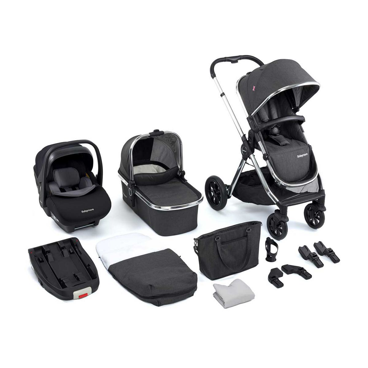 Babymore Memore V2 Travel System 13 Piece Pecan I-Size – Chrome