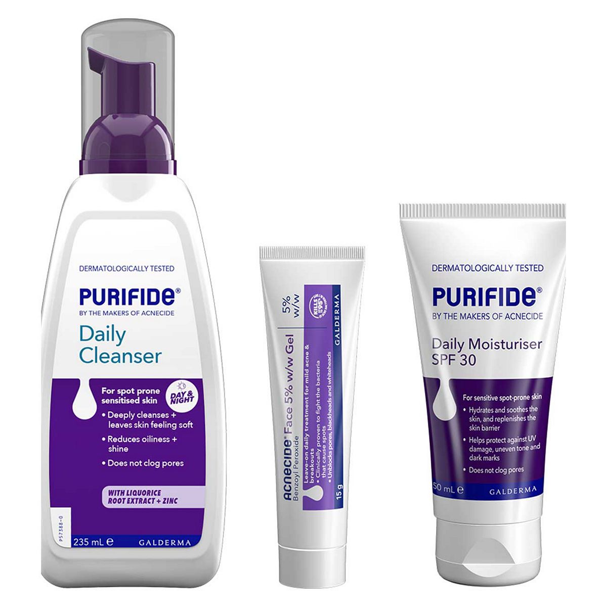 Acnecide + Purifide Spot On Treatment & Skincare Set, 3-Step Routine For Acne-Prone Skin
