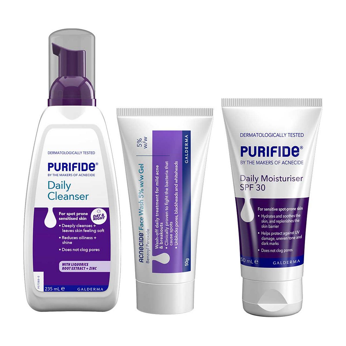 Acnecide + Purifide Double Cleanse Acne Treatment 3-Step Skincare Routine