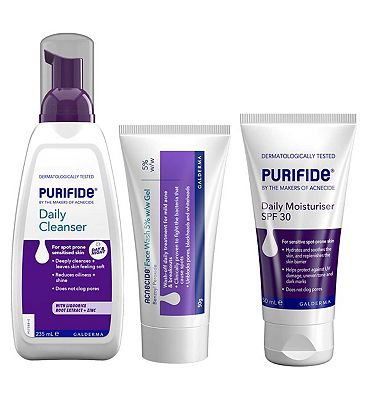 Acnecide + Purifide Double Cleanse Treatment & Skincare Set, 3-Step Routine for Acne-Prone Skin