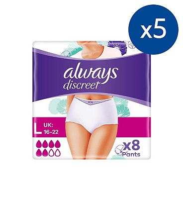 Always Discreet for Sensitive Bladder Pants Plus (6 Drop) Large - 40 Pants (5 pack bundle)