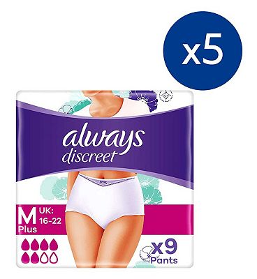 Always Discreet Underwear Incontinence Pants Plus Medium - 60 Pants (5 pack bundle)
