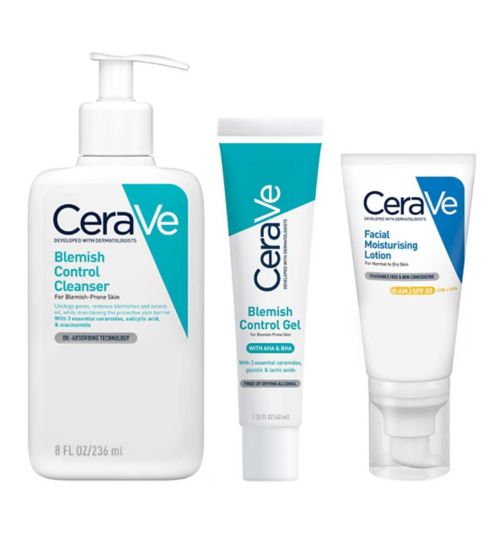 CeraVe AM Facial Moisturising Lotion SPF 50 for Normal to Dry Skin 52ml;CeraVe AM facial mstrzng crm SPF50 50ml;CeraVe Blemish Control Bundle;CeraVe Blemish Control Face Cleanser with 2% Salicylic Acid & Niacinamide for Blemish-Prone Skin 236ml;CeraVe Blemish Control Gel Moisturiser with 2% Salicylic Acid & Niacinamide for Blemish-Prone Skin 40ml;CeraVe Blemish Control cleanser 236ml;CeraVe Blemish Control gel 40ml