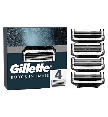 Gillette Intimate Razor Cartridges, 4 Razor Blade Refills, Dermatologist Tested, With Lubrastrip