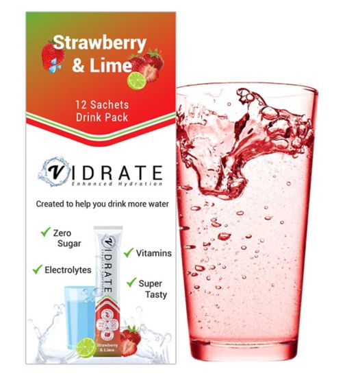 ViDrate Natural Hydration, Strawberry & Lime Flavour 12 x 3g Sugar-Free Sachets