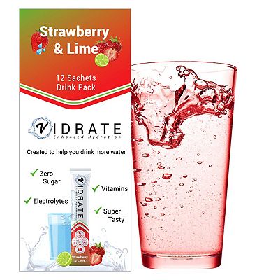 ViDrate Natural Hydration, Strawberry & Lime Flavour 12 x 3g Sugar-Free Sachets