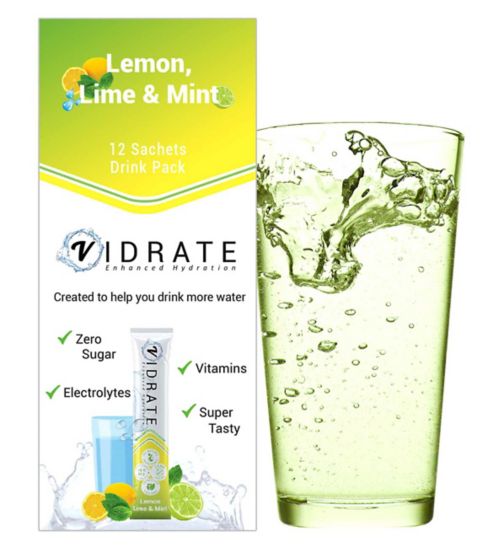 ViDrate Natural Hydration, Lemon, Lime & Mint Flavour 12 x 3g Sugar-Free Sachets