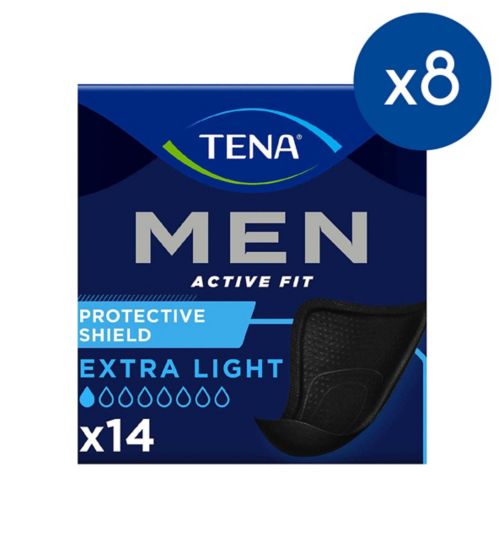 TENA Men Incontinence Protective Shield -  Extra Light - 8 packs of 14 Bundle;TENA Men Incontinence Protective Shield - 14 pack;TENA Men Protective Shield Extra Light 14s