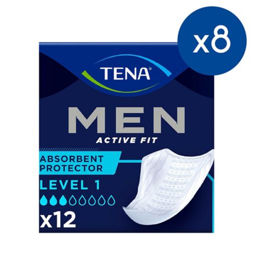 TENA Men Level 1 Incontinence Absorbent - 8 packs of 12 bundle;TENA Men Level 1 Incontinence Absorbent Protector - 12 pack;TENA Men Level 1 Incontinence Pads 12s