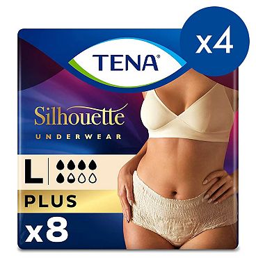 TENA Silhouette Plus Creme Lady Incontinence High Waist Pants - Large - 4 packs of 8 bundle
