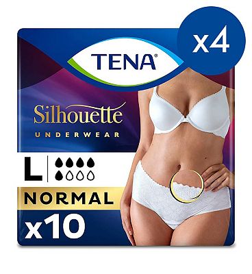 TENA Silhouette Normal Lady Incontinence Low Waist Pants - Large - 4 packs of 10 bundle