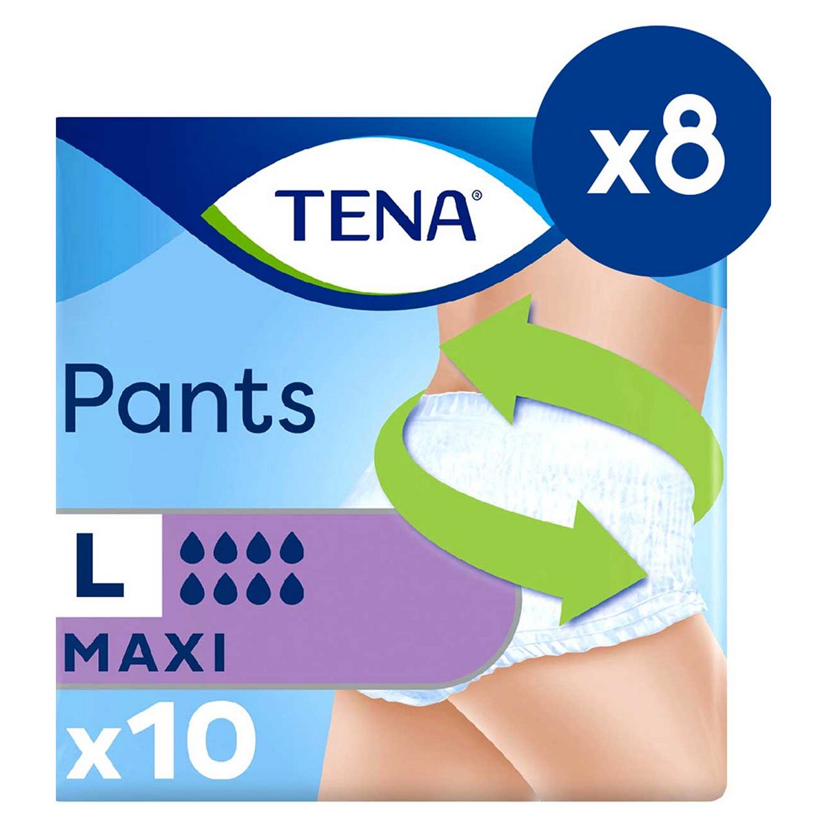Tena Maxi Unisex Incontinence Pants - Large 8 Packs Of 10 Bundle