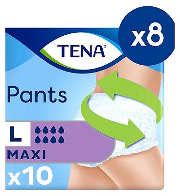 TENA Maxi Unisex Incontinence Pants - Large - 8 packs of 10 bundle