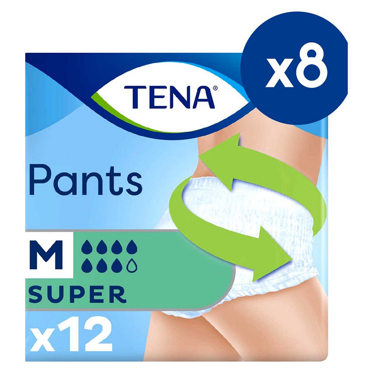 Tena Super Unisex Incontinence Pants - Medium 8 Packs Of 12 Bundle