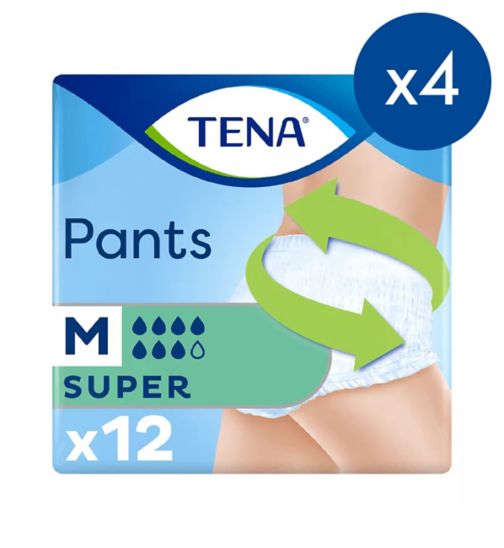 TENA Incontinence Pants Super Medium - 12 pack;TENA Pants Super Medium 12s;TENA Super Unisex Incontinence Pants  -  Medium - 4 packs of 12 bundle