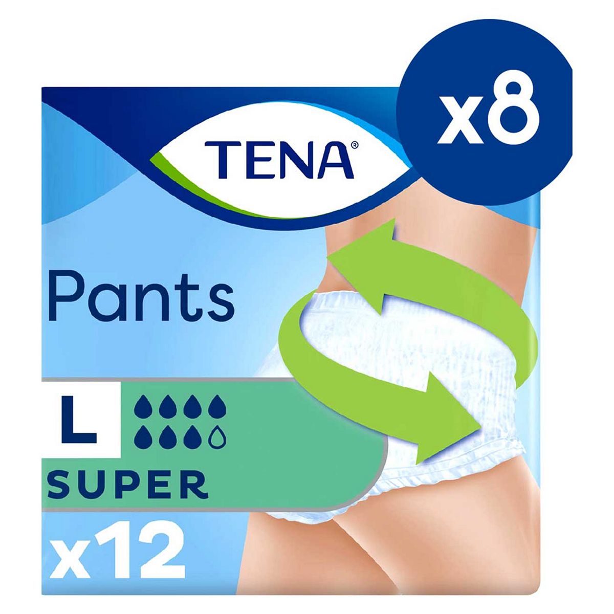 Tena Super Unisex Incontinence Pants - Large 8 Packs Of 12 Bundle