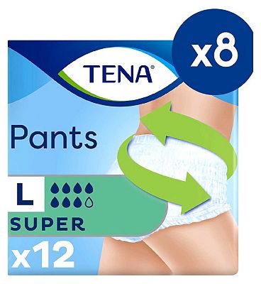 TENA Super Unisex Incontinence Pants - Large - 8 packs of 12 bundle