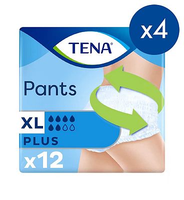 TENA Plus Unisex Incontinence Pants  - Extra Large - 4 packs of 12 bundle