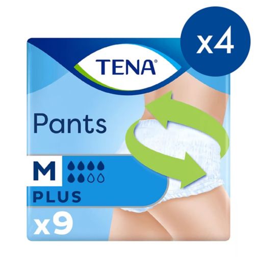 TENA Incontinence Pants Plus Medium - 9 pack;TENA Medium Pants 9s;TENA Plus Unisex Incontinence Pants  - Medium - 4 packs of 9 bundle