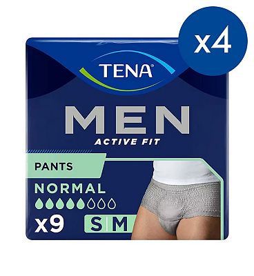 TENA Men Pants Normal Grey Small/Medium 4 packs of 9 bundle