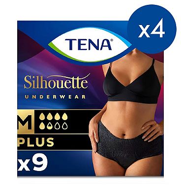 TENA Silhouette Plus Black Lady incontinence High Waist Pants - Medium - 4 packs of 9 bundle