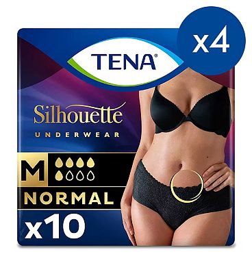 TENA Silhouette Normal Black Lady incontinence Low Waist Pants - Medium - 4 packs of 10 bundle