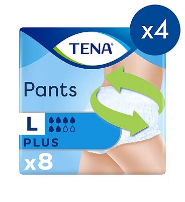 TENA Incontinence Pants Plus Large - 4 x 8 Pack Bundle