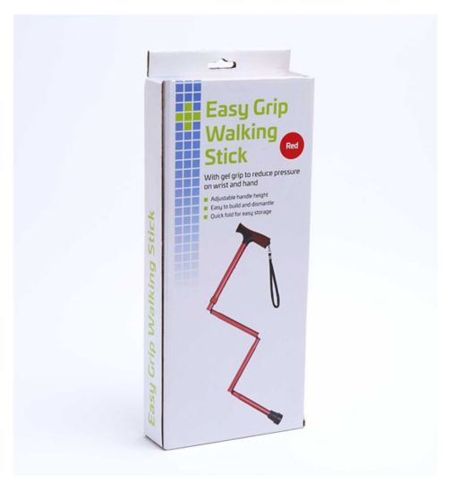Crest Easy Grip Folding Walking Stick With Gel Handle - Red