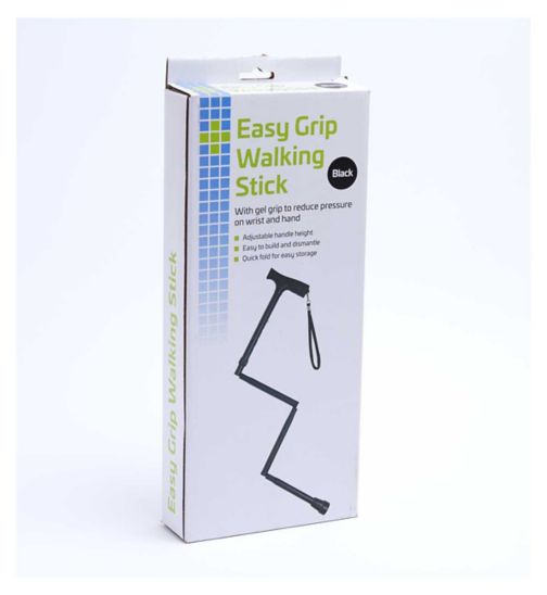 Crest Easy Grip Folding Walking Stick with Gel Handle - Black
